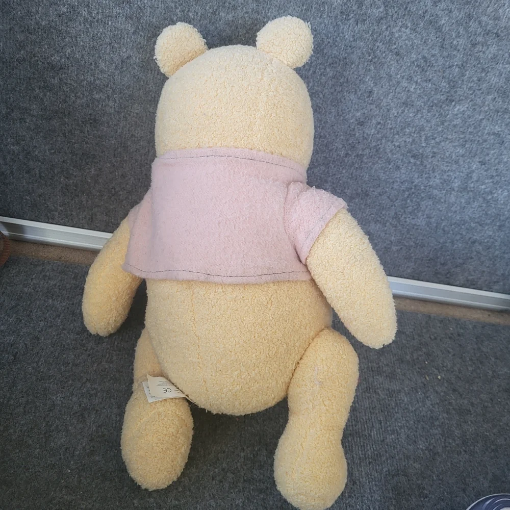 Winnie The Pooh Push Bear Toy with Pink Shirt. Vintage Disney Store Jointed